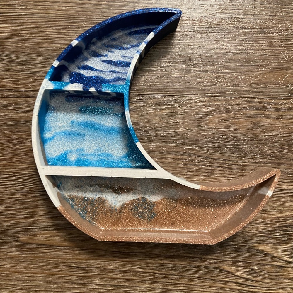 Crescent moon resin poured ocean small shelf